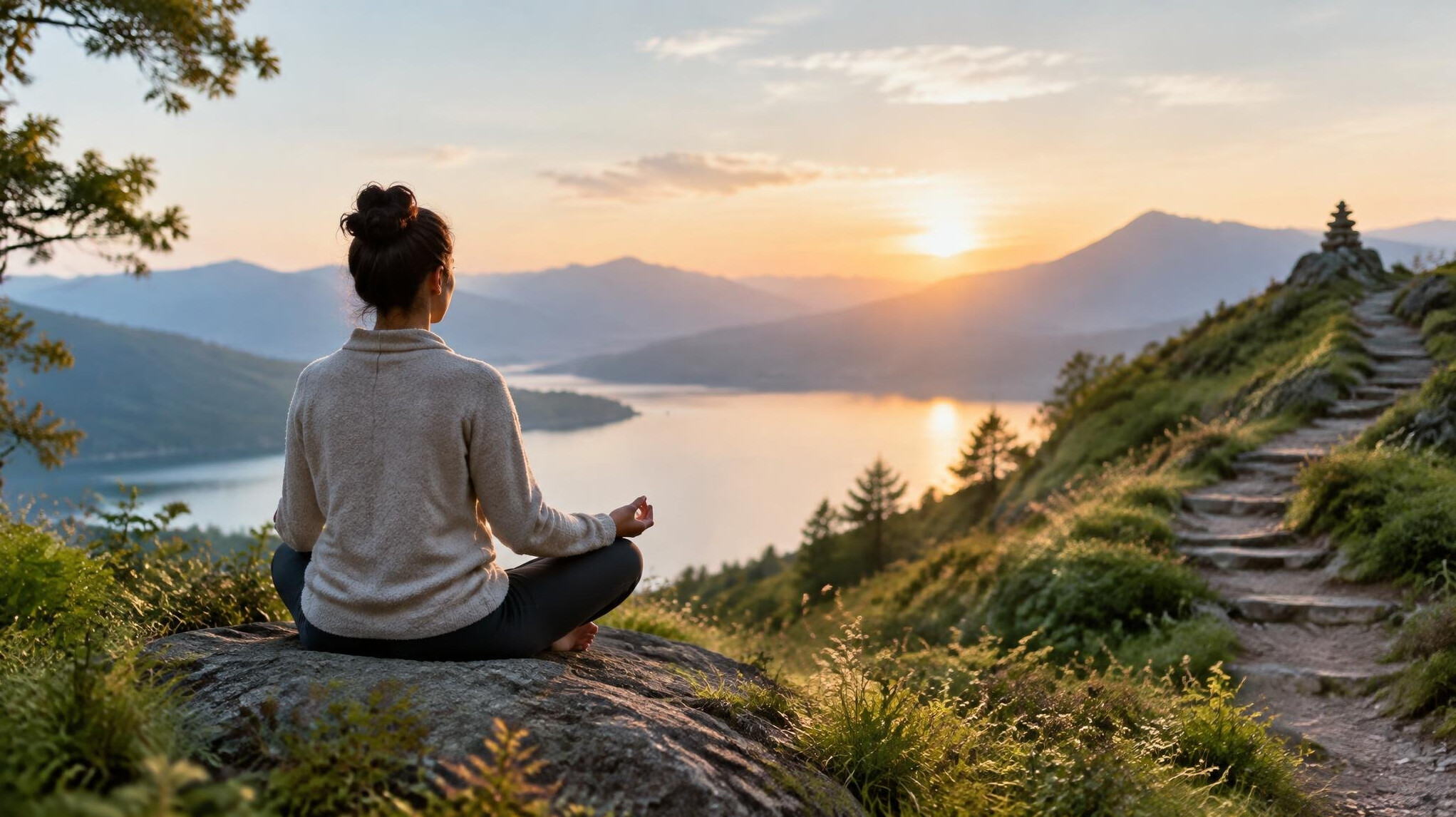 person meditating in peaceful nature