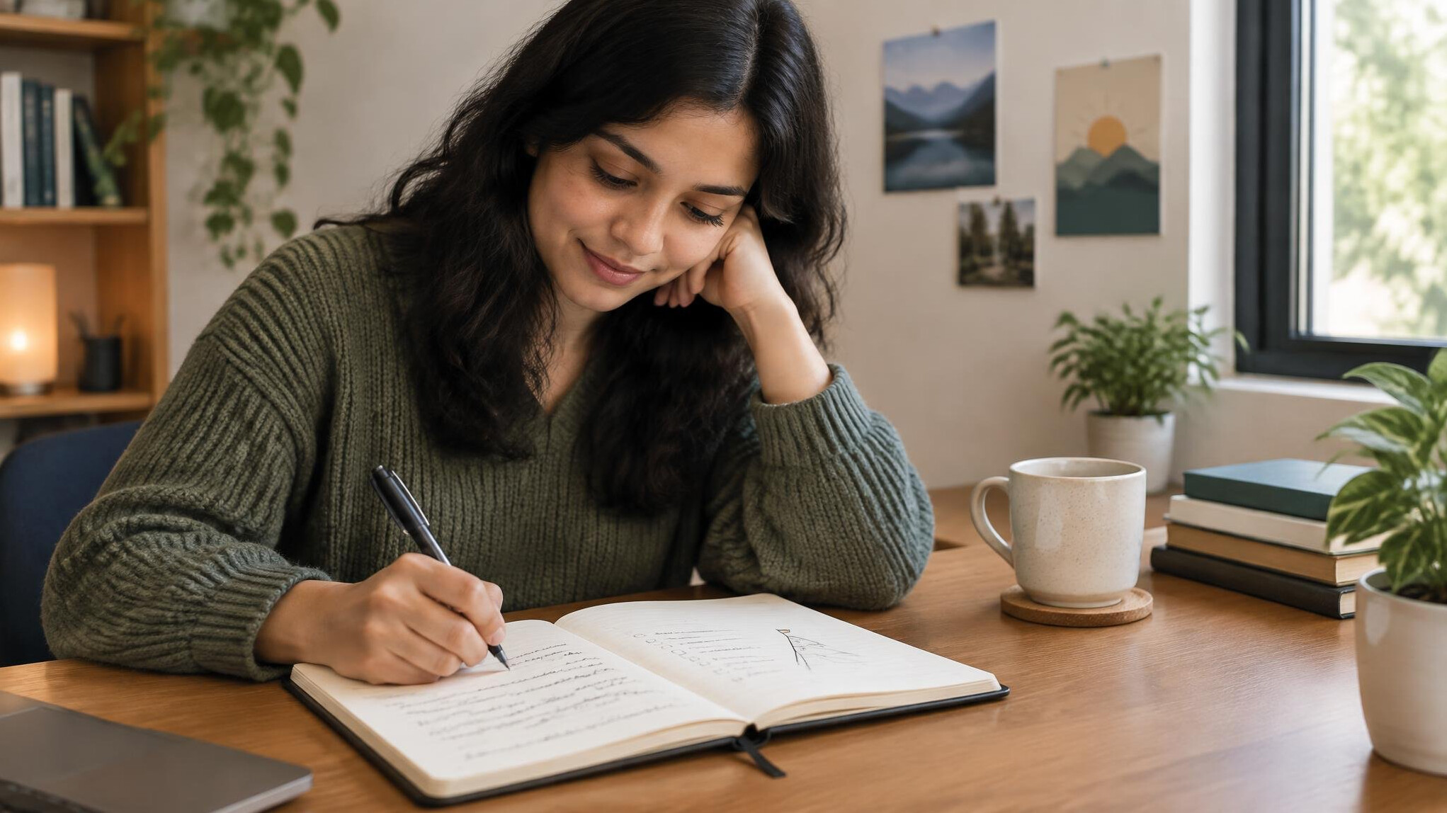person journaling at desk